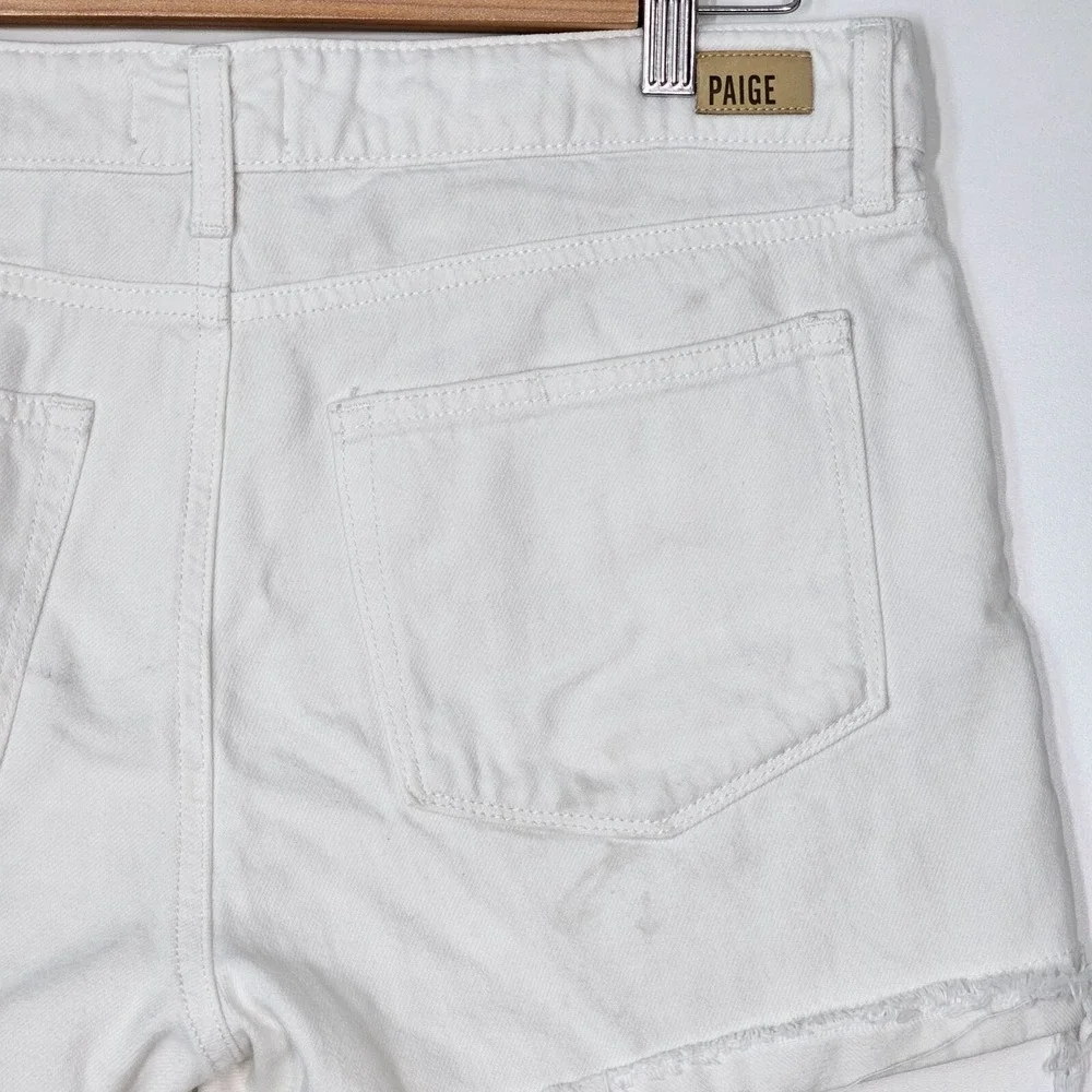 Paige Cuffed Raw Hem Jeans Shorts High-Rise White Denim‎ Women's Size 30
